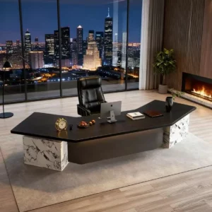 2025 New High-End Executive Office Desk with Power Outlets, Luxury and Premium Feel, Solid Wood Office Desk, Executive Desk