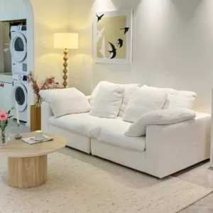 Vacuum-compressed cloud sofa, Italian minimalist style, lazy fabric chenille cream-colored living room modular sofa