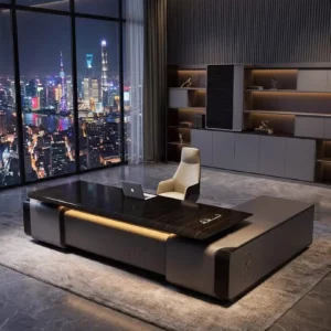 High-end executive desk—a minimalist, modern, and sophisticated choice for CEOs and chairmen, featuring a premium, understated luxury aesthetic.